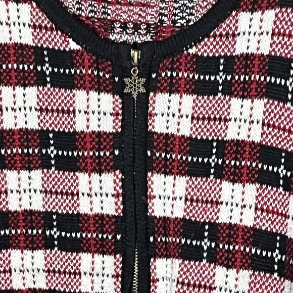 Appleseeds Cardigan Sweater LP Wool Blend Plaid Holiday Christmas Full Zip - Picture 4 of 7